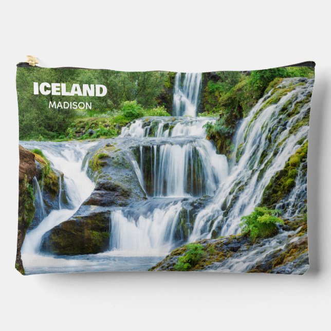 Pochette À Accessoires Nom personnalisé Cascades d'Islande (Recto)