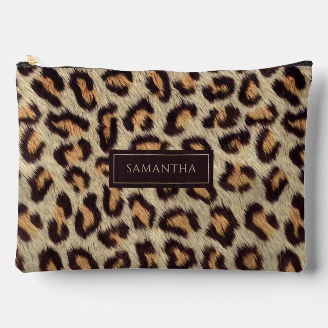 Pochette À Accessoires Nom personnalisé du Motif animal léopard (Recto)