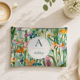 Pochette À Accessoires Nom Personnalisé Élégant Floral