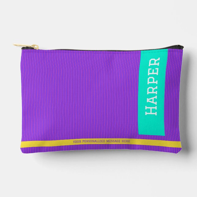 Pochette À Accessoires Nom personnalisé et monogramme tendance violet (Recto)