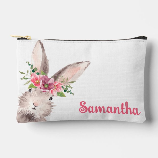 Pochette À Accessoires Nom personnalisé Lapin Rabbit fille rose (Recto)