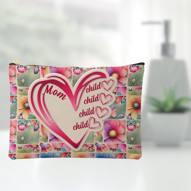 Pochette À Accessoires Nom personnalisé Maman Enfants Floral sur toute l' (Créateur téléchargé)