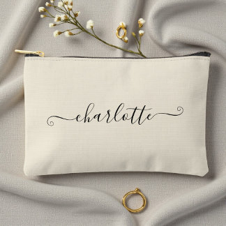 Pochette À Accessoires Nom personnalisé minimaliste et mignon | Blanc nat