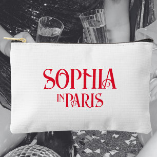 Pochette À Accessoires Nom personnalisé rouge français à Paris blanc
