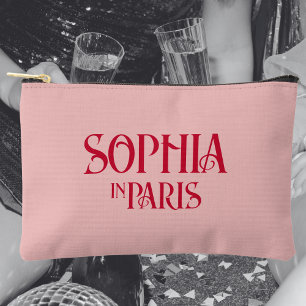 Pochette À Accessoires Nom personnalisé rouge français à Paris rose pouss