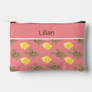 Pochette À Accessoires Nom personnalisé souris et motif rose fromage