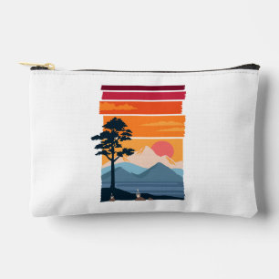 Pochette À Accessoires Nostalgie Rétro de Montagne au Coucher du Soleil,