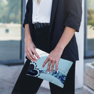 Pochette À Accessoires Nouveau moderne Nom personnalisé Bleu et blanc