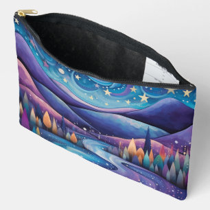 Pochette À Accessoires Nuit lunaire - Rivière, Arbres et Montagnes