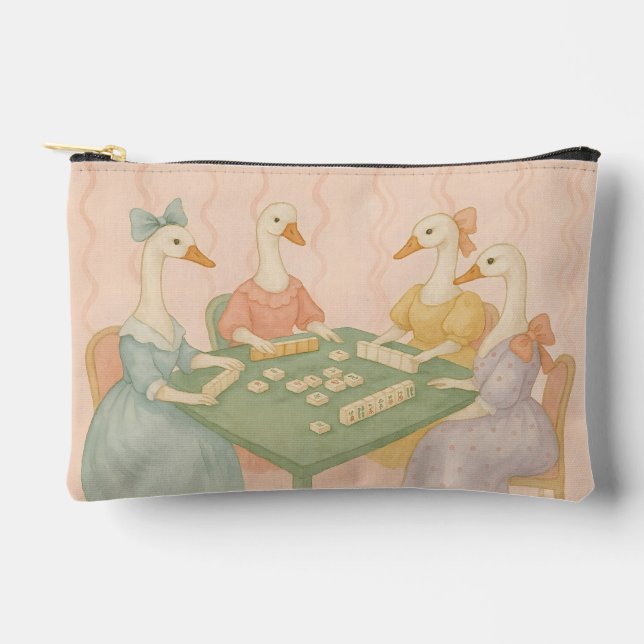 Pochette À Accessoires Oies mignonnes vintage jouant au Mahjong (Recto)