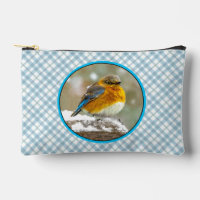 Oiseau bleu de l'Est dans l'orage de neige Photo o