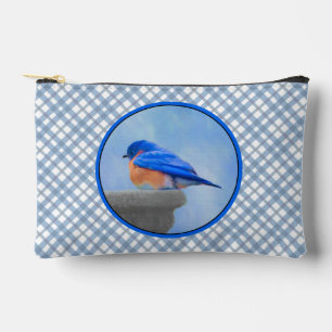 Pochette À Accessoires Oiseau bleu de l'Est sur Birdbath Art original