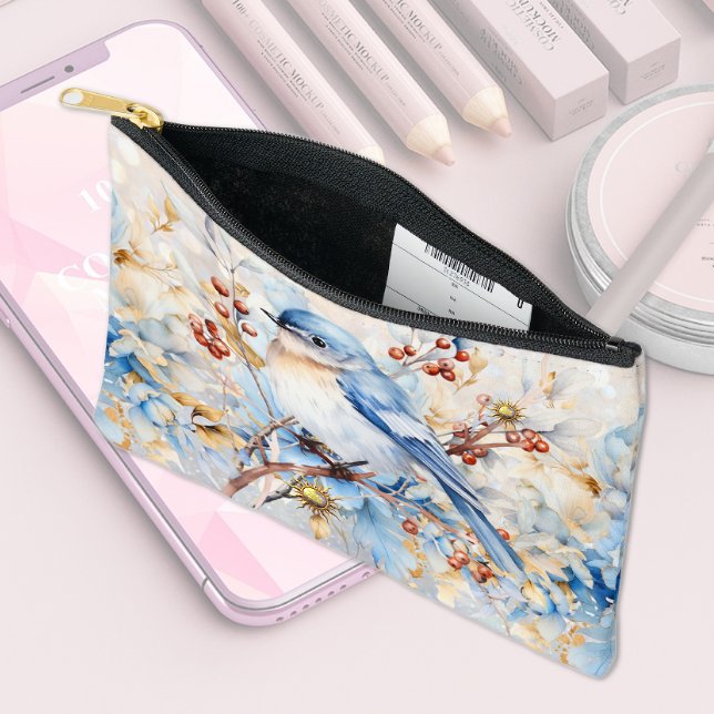 Pochette À Accessoires Oiseau bleu sur une branche (Créateur téléchargé)
