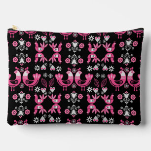 Pochette À Accessoires Oiseaux roses et blancs du folklore scandinave