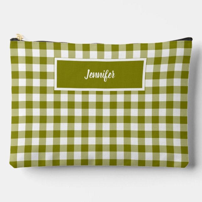 Pochette À Accessoires Olive Green Plaid Personalized (Recto)