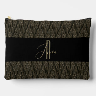 Pochette À Accessoires Or brun Motif de feuille en cuir et monogramme