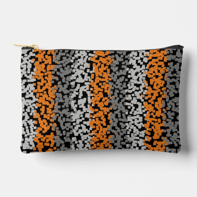 Pochette À Accessoires Orange gris noir pixellisé bandes (Recto)