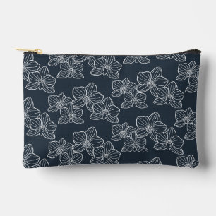 Pochette À Accessoires Orchidée Linéaire Floral Navy Foncé