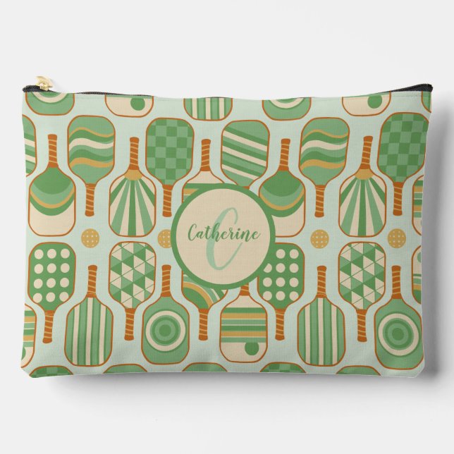 Pochette À Accessoires Pagaies de Pickleball Vert avec Monogramme (Recto)
