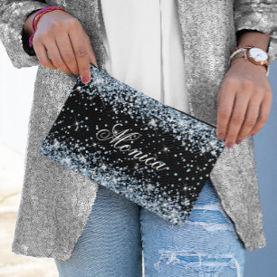 Pochette À Accessoires Pailleté Bleu Clair Noir