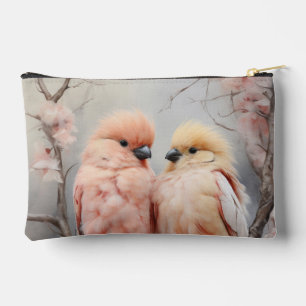 Pochette À Accessoires Paire de Lovebirds sur Cherry Blossom