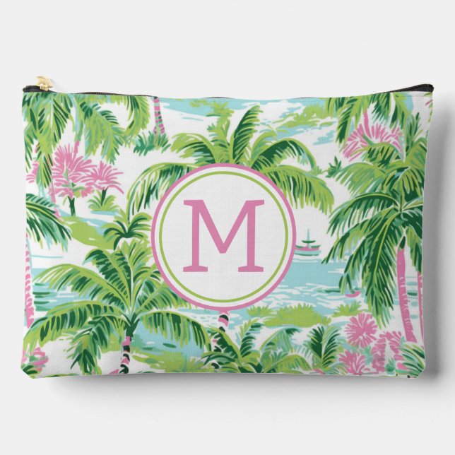 Pochette À Accessoires Palmiers tropicaux rose et vert de Preppy Monogram (Recto)