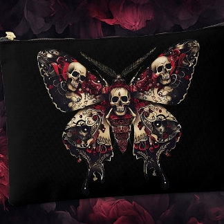 Pochette À Accessoires Papillon gothique avec crânes
