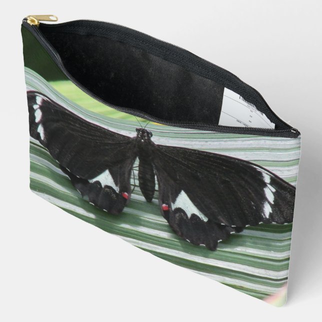 Pochette À Accessoires Papillon tropical noir et blanc (Ouvrir)