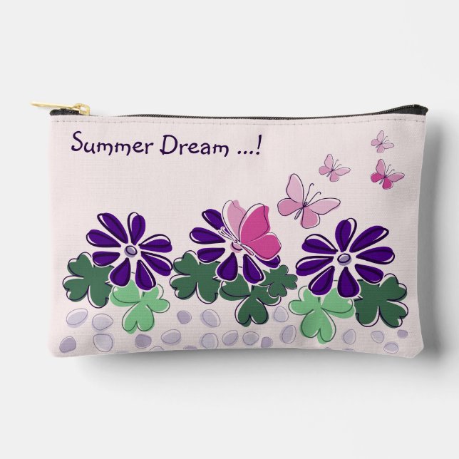 Pochette À Accessoires Papillons aux fleurs mignons Nom du Doodle (Recto)