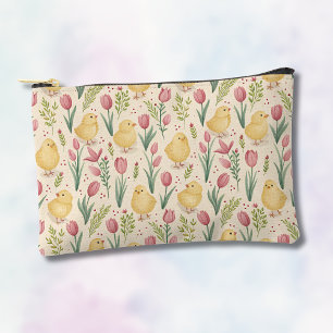 Pochette À Accessoires Pâques vintage poussins jaunes mignons tulipes rou