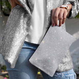 Pochette À Accessoires Parties scintillant d'argent Texture diamant blanc