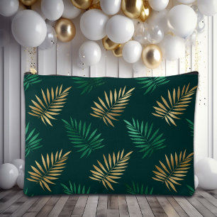 Pochette À Accessoires Parties scintillant verte et or sur Feuilles tropi
