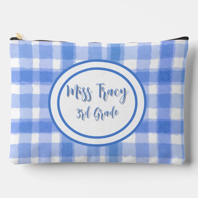 Pochette À Accessoires Pastel Blue Plaid personnalisé (Recto)