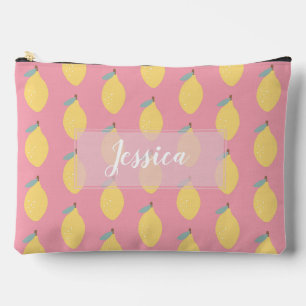 Pochette À Accessoires Pastel Citrons Jaunes Motif sur Rose Personnalisé