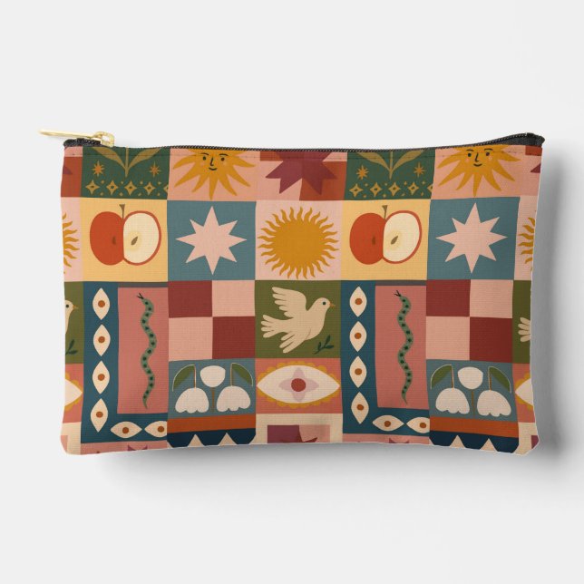Pochette À Accessoires Patchwork céleste bohémien avec symboles mystiques (Recto)