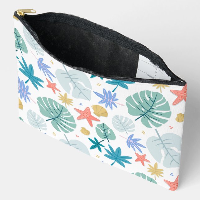 Pochette À Accessoires Patrón de verano con hojas tropicales (Ouvrir)