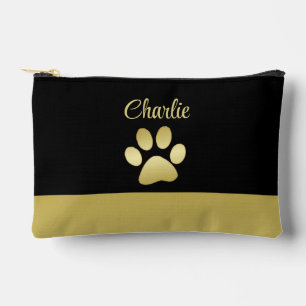 Pochette À Accessoires Paw chien brillant or sur arrière - plan noir