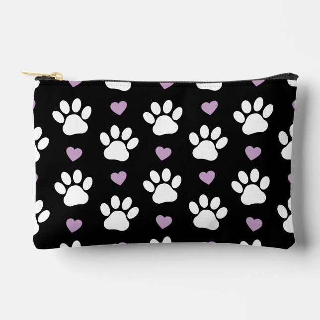 Pochette À Accessoires Paw Motif, Chien Paws, White Paws, Lilac Hearts (Recto)