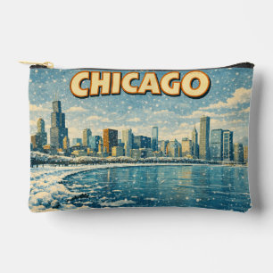 Pochette À Accessoires Paysage de Chicago et lac Michigan en hiver