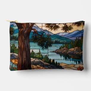 Pochette À Accessoires Paysage de montagne rustique en verre de couleur 