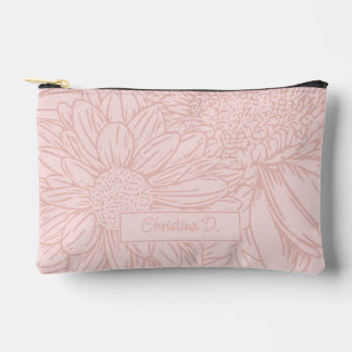Pochette À Accessoires Peachy Pink on Pink Chrysanthemums with Name