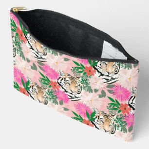 Pochette À Accessoires Peinture florale de tigre rose blanc joli