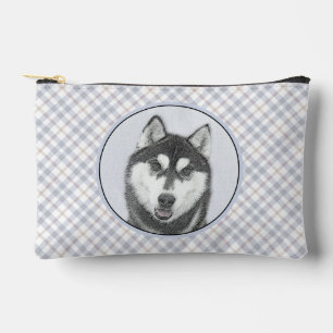 Pochette À Accessoires Peinture sibérienne Husky art Chien noir et blanc
