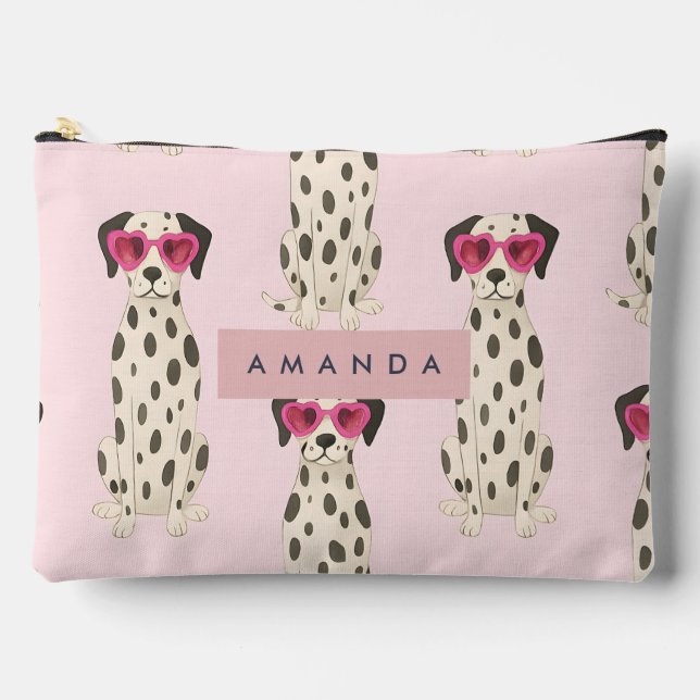 Pochette À Accessoires Personalized Dalmatian Dog with Pink Heart Glasses (Recto)