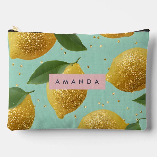 Pochette À Accessoires Personalized Pastel Glitter Lemon Style (Recto)