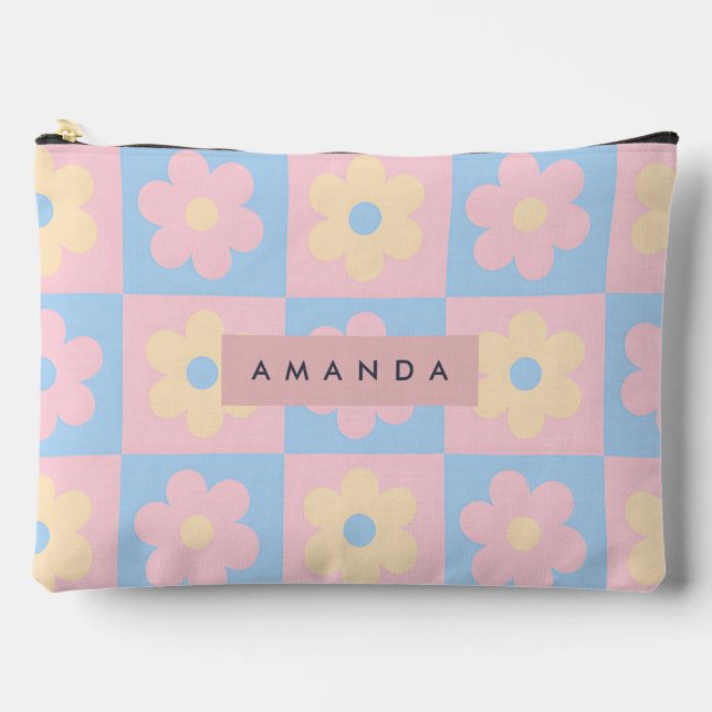 Pochette À Accessoires Personalized Pastel Pink Blue Retro Daisy Flower (Recto)