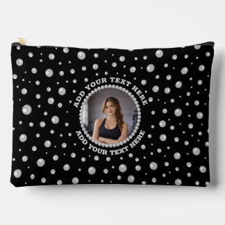 Pochette À Accessoires Personalized Photo with Pearls Circle on Black