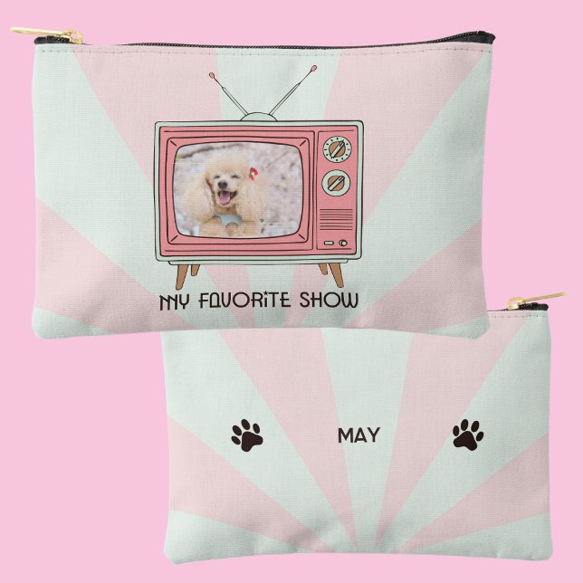 Pochette À Accessoires Personalized Poodle Retro TV Pastel Dog Mom Photo  (Créateur téléchargé)