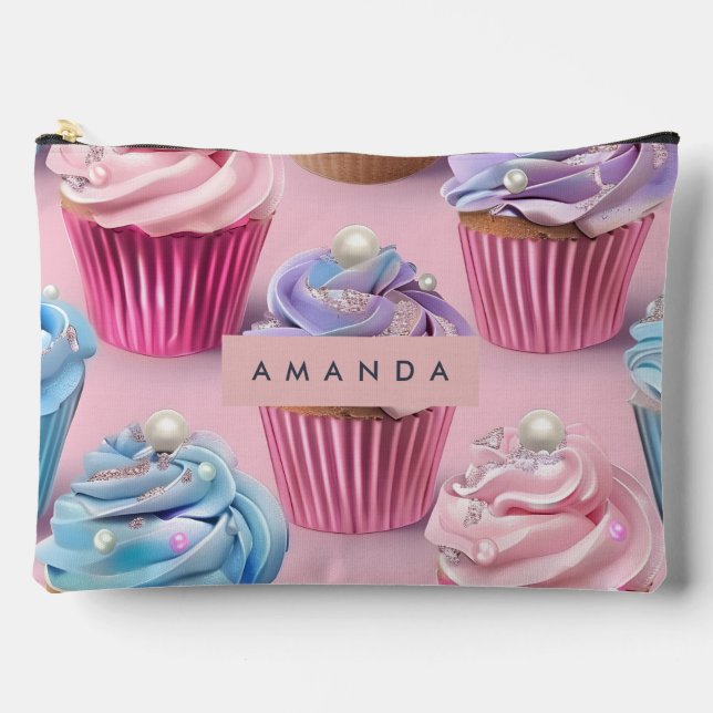 Pochette À Accessoires Personalized Whimsical Pastel Cupcake Dreams (Recto)