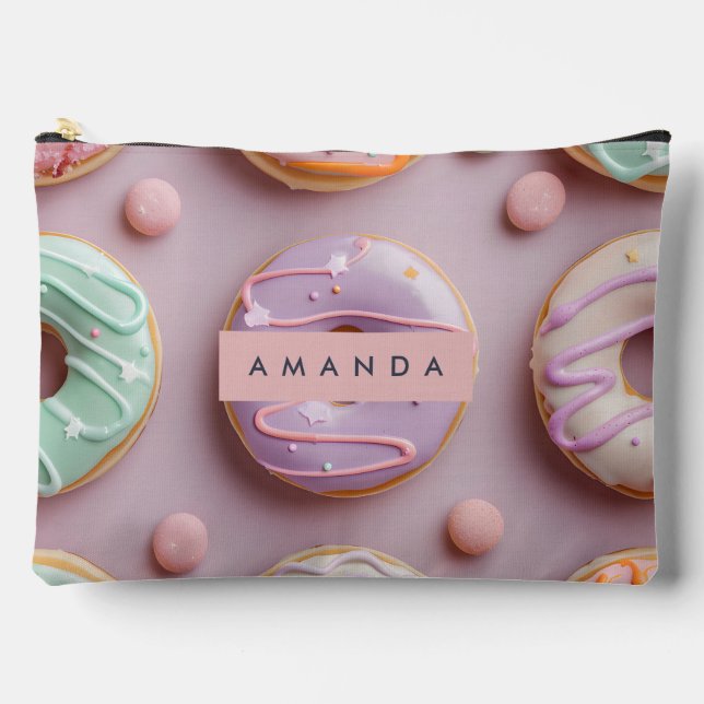Pochette À Accessoires Personalized Whimsical Pastel Donut & Macaron (Recto)
